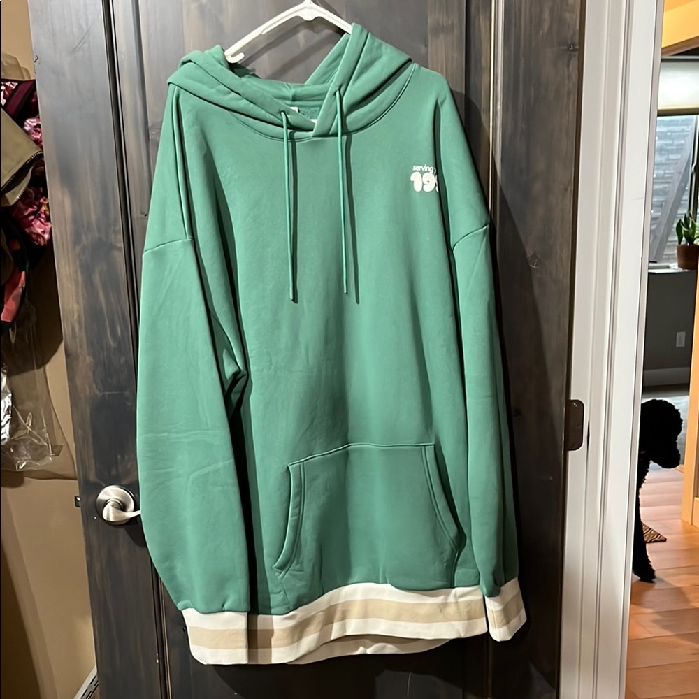 Green Hoodie with White Trim
